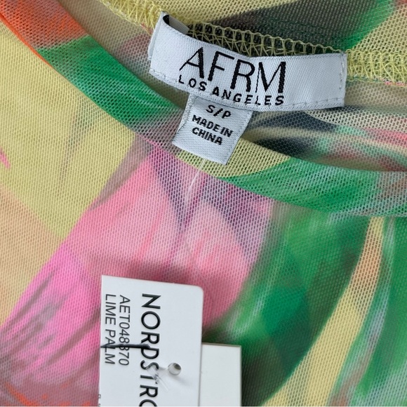 AFRM Los Angeles Shirt Womens Small Lime Palm Sheer Mesh Long Sleeve Tee NWT - Picture 4 of 8